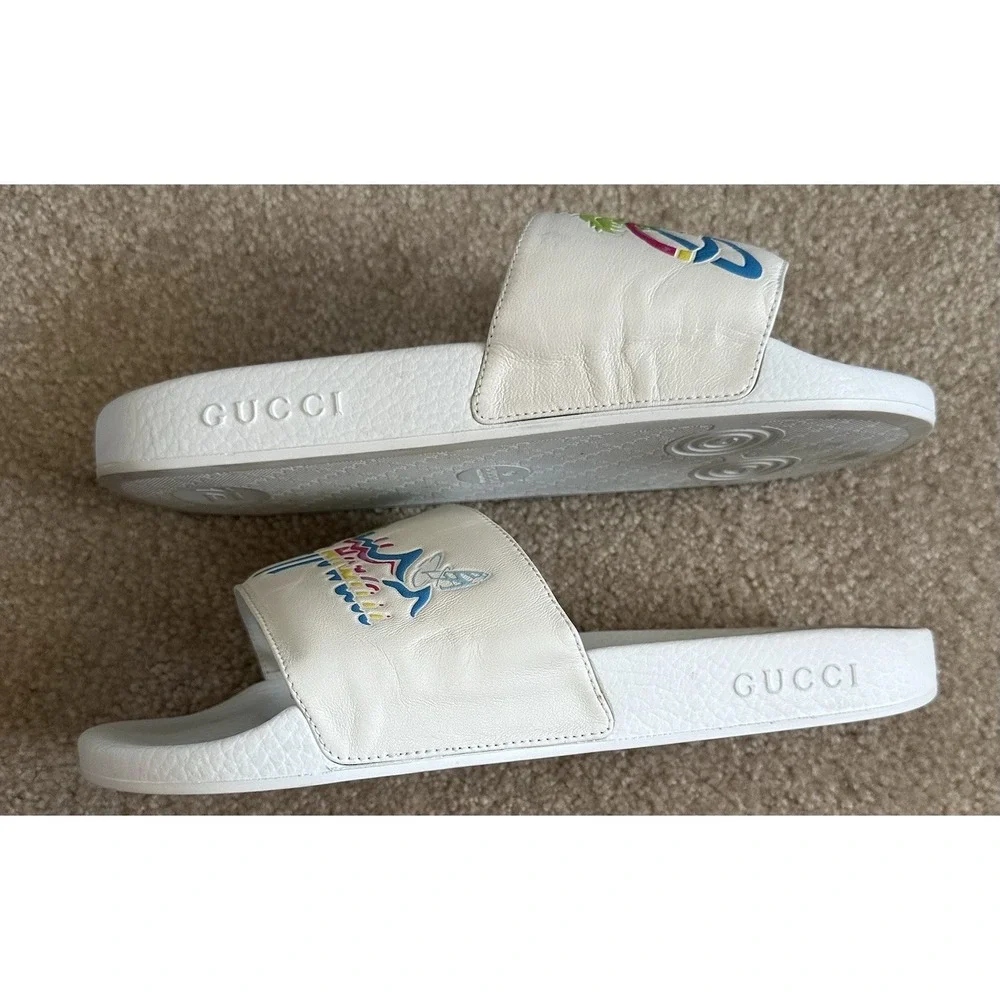 Gucci‎ Pursuit Slides Hawaii Men's UK 9 US 9.5 White Graphic Leather Upper Retro